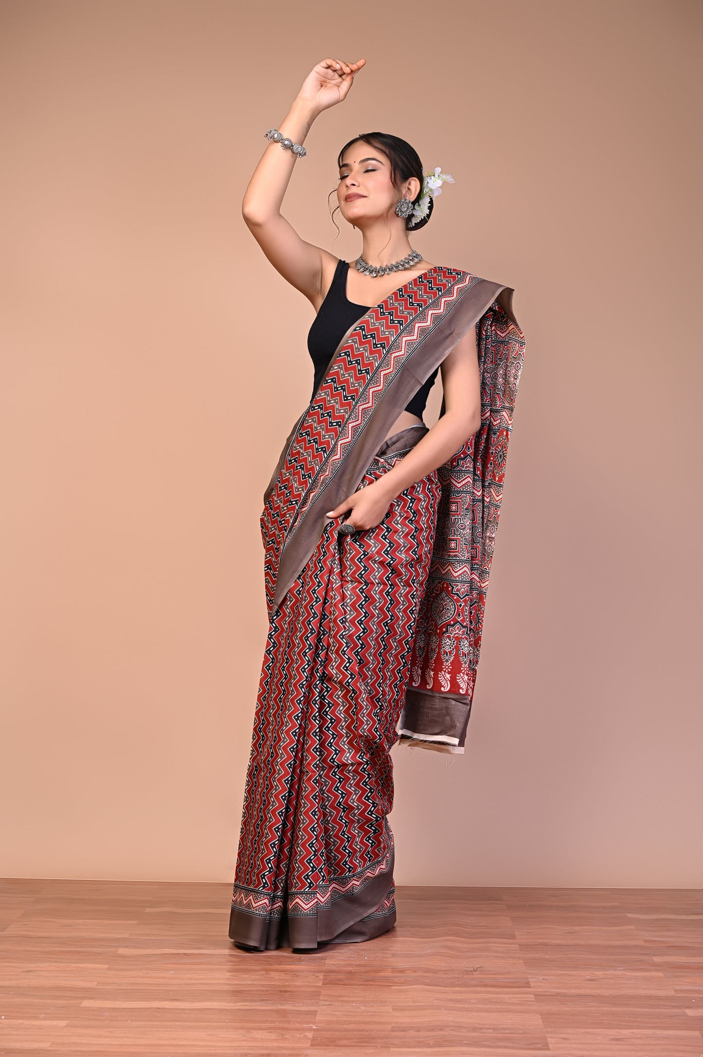 Hand Block Print Cotton Mulmul Saree – Lightweight & Breathable Everyday Wear