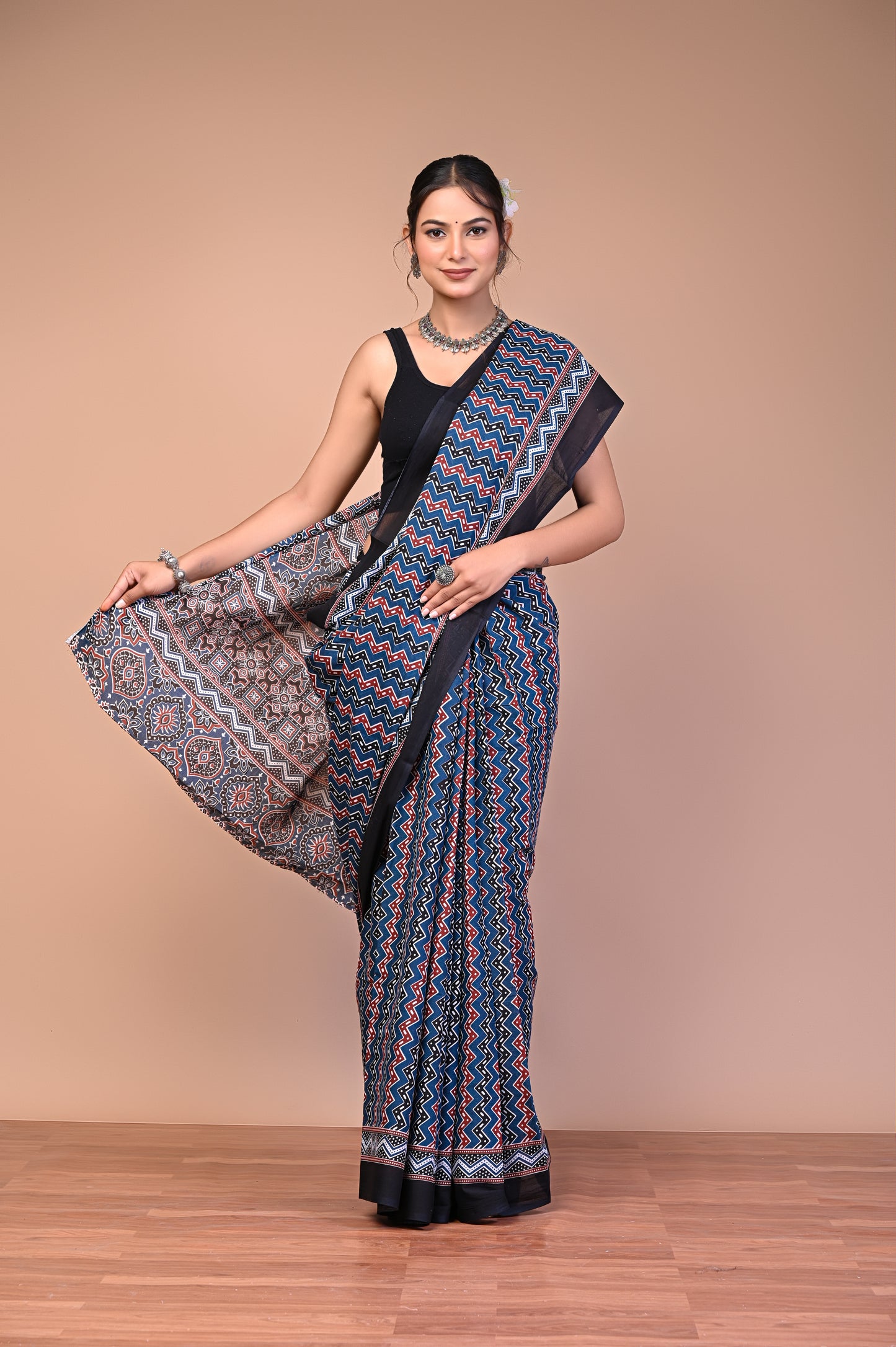 Hand Block Print Cotton Mulmul Saree – Lightweight & Breathable Everyday Wear