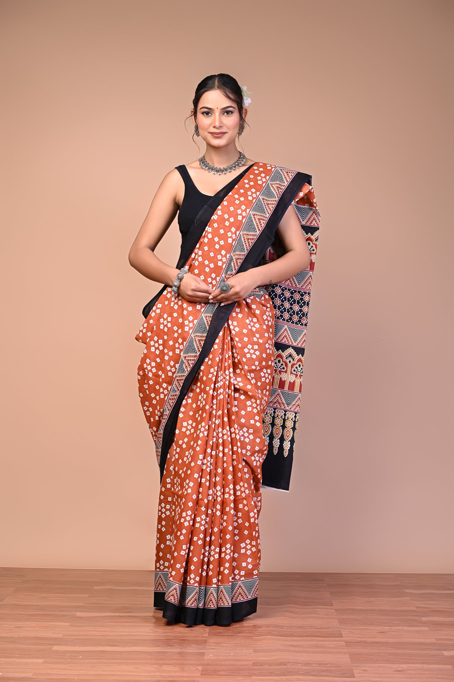 Hand Block Print Cotton Mulmul Saree – Lightweight & Breathable Everyday Wear