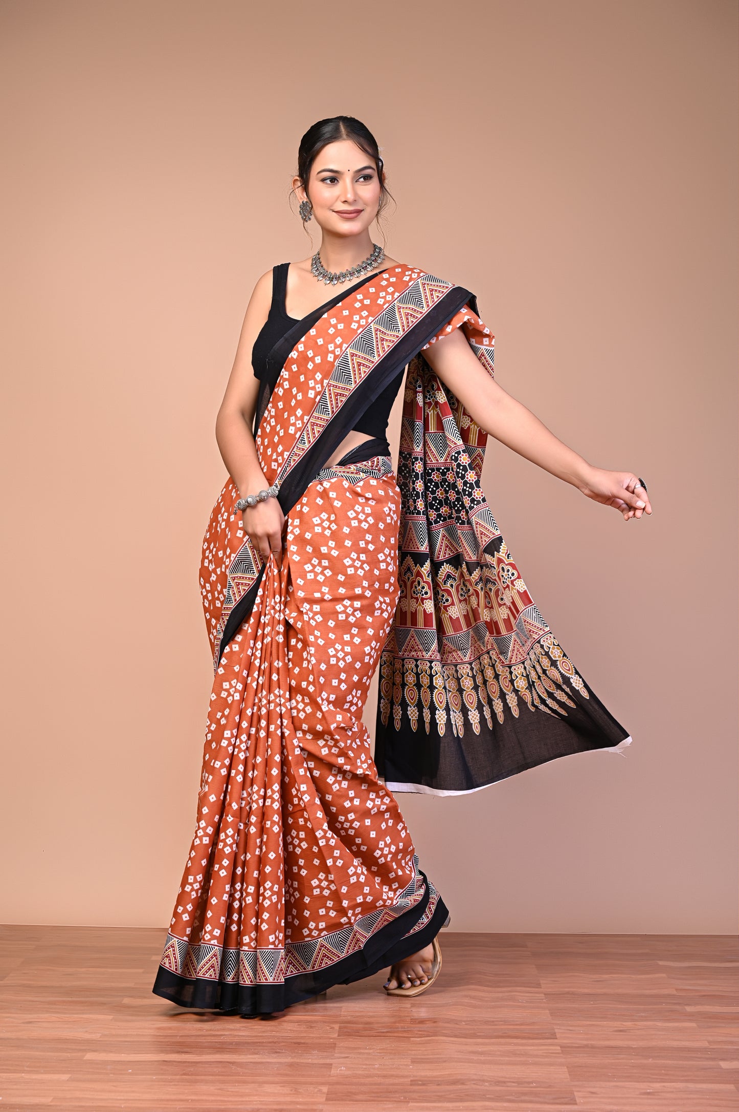 Hand Block Print Cotton Mulmul Saree – Lightweight & Breathable Everyday Wear