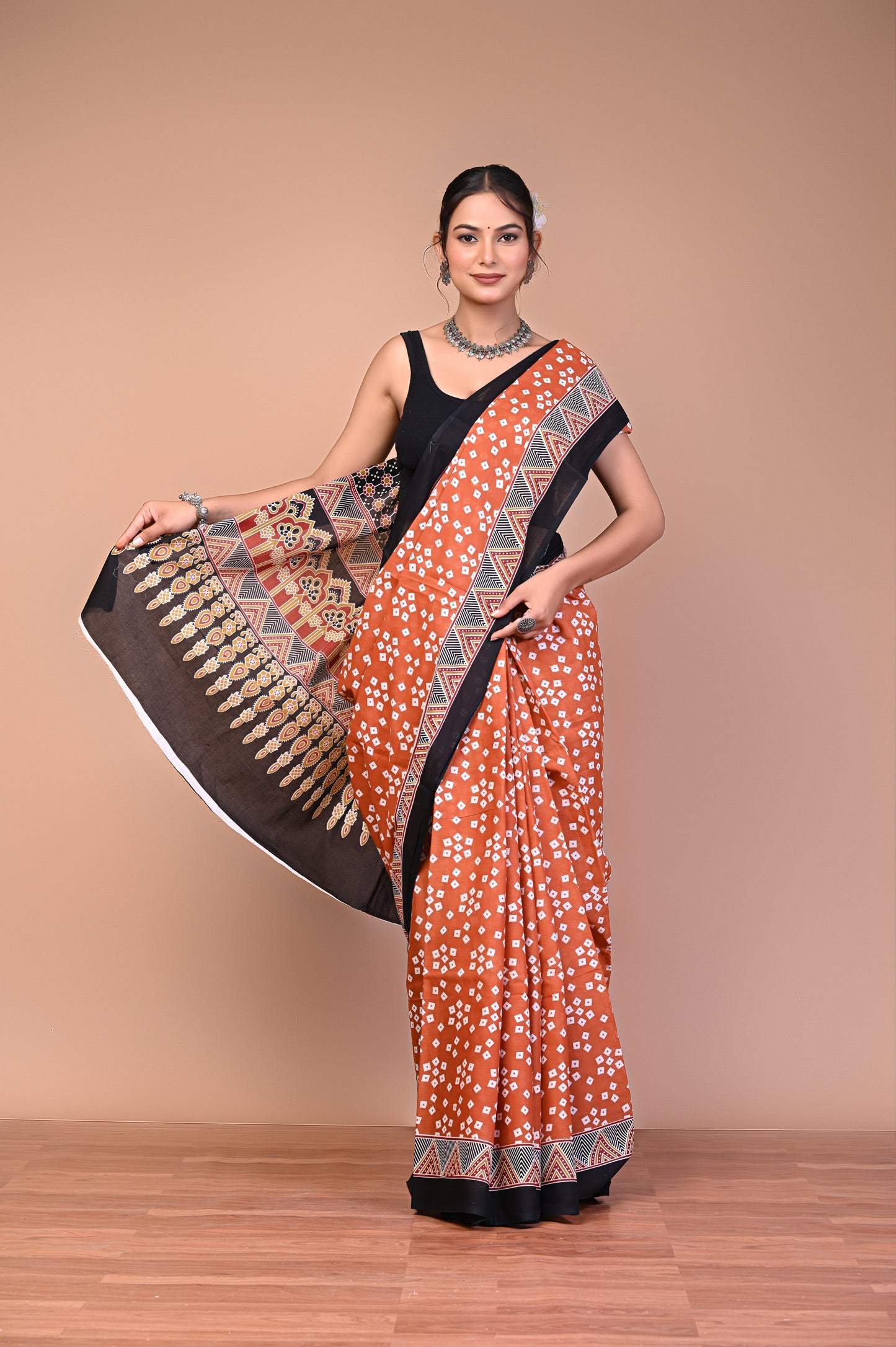 Hand Block Print Cotton Mulmul Saree – Lightweight & Breathable Everyday Wear