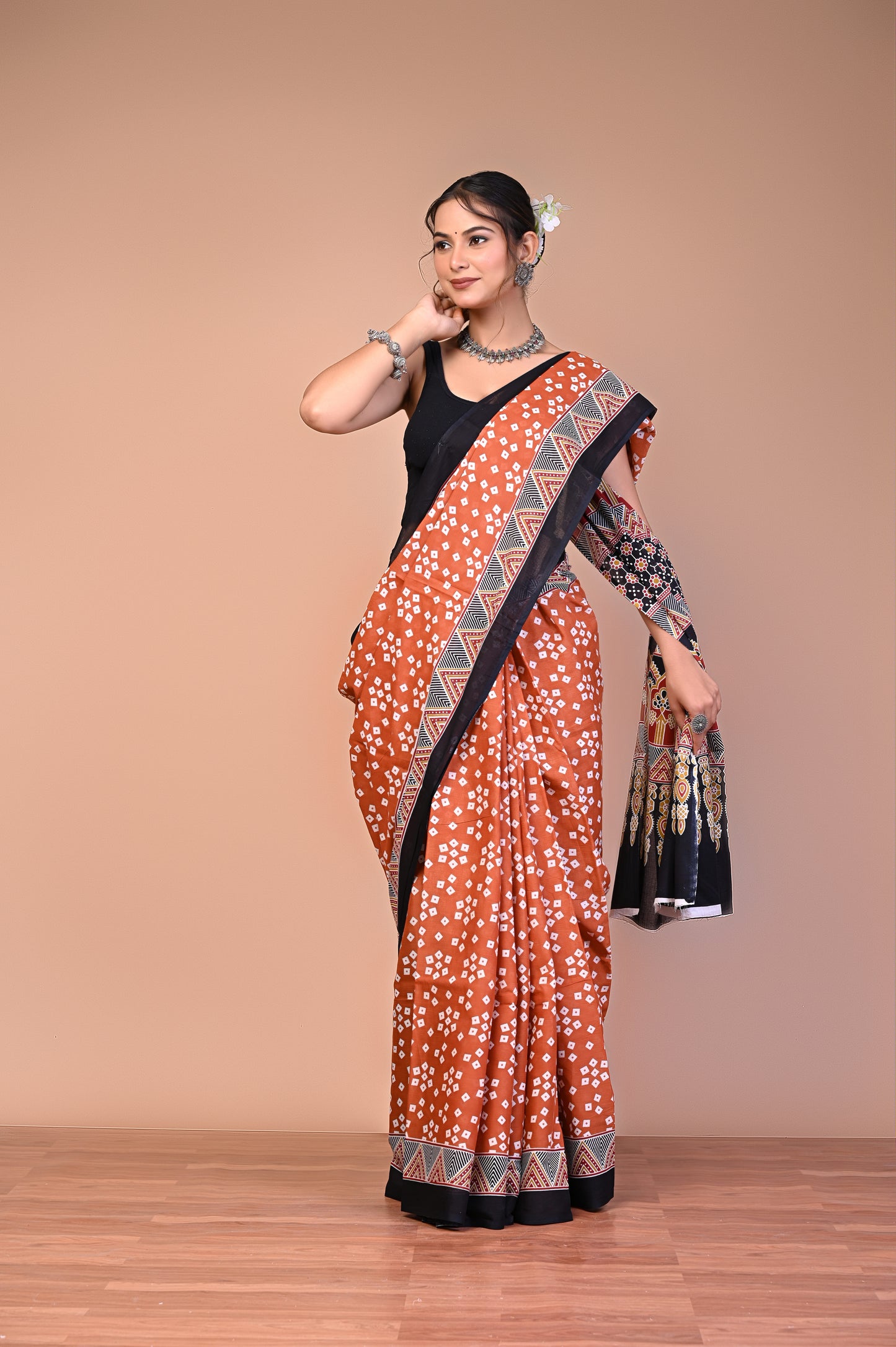 Hand Block Print Cotton Mulmul Saree – Lightweight & Breathable Everyday Wear