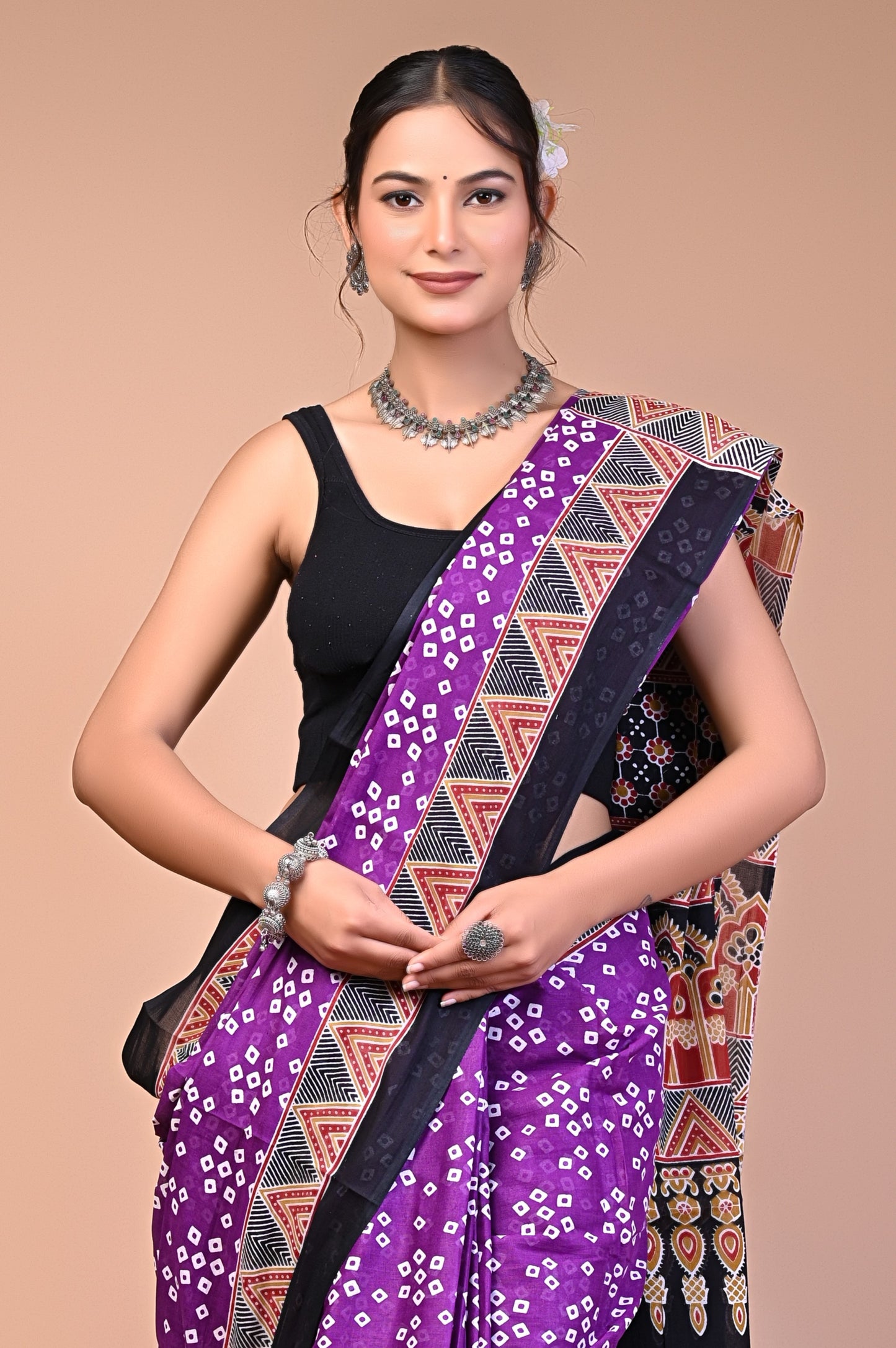 Hand Block Print Cotton Mulmul Saree – Lightweight & Breathable Everyday Wear