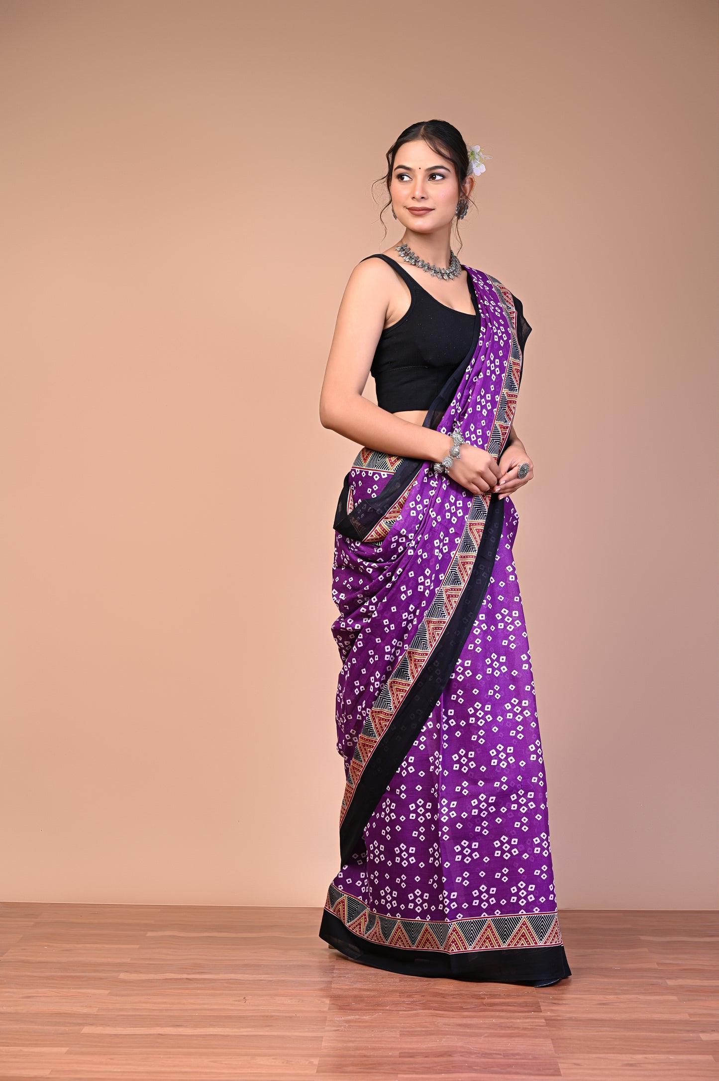 Hand Block Print Cotton Mulmul Saree – Lightweight & Breathable Everyday Wear