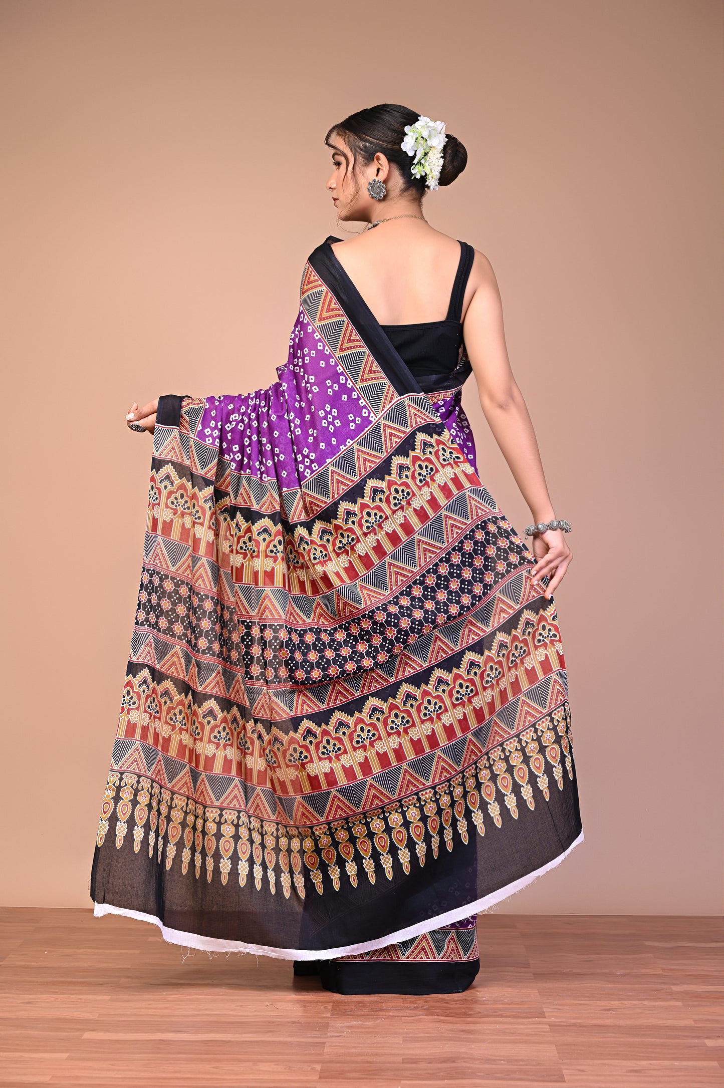 Hand Block Print Cotton Mulmul Saree – Lightweight & Breathable Everyday Wear