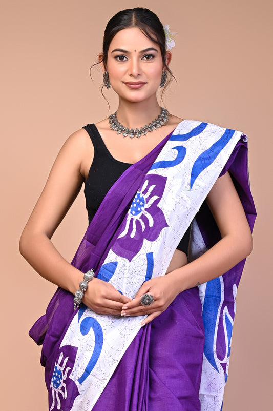 Hand Block Print Cotton Mulmul Saree – Lightweight & Breathable Everyday Wear