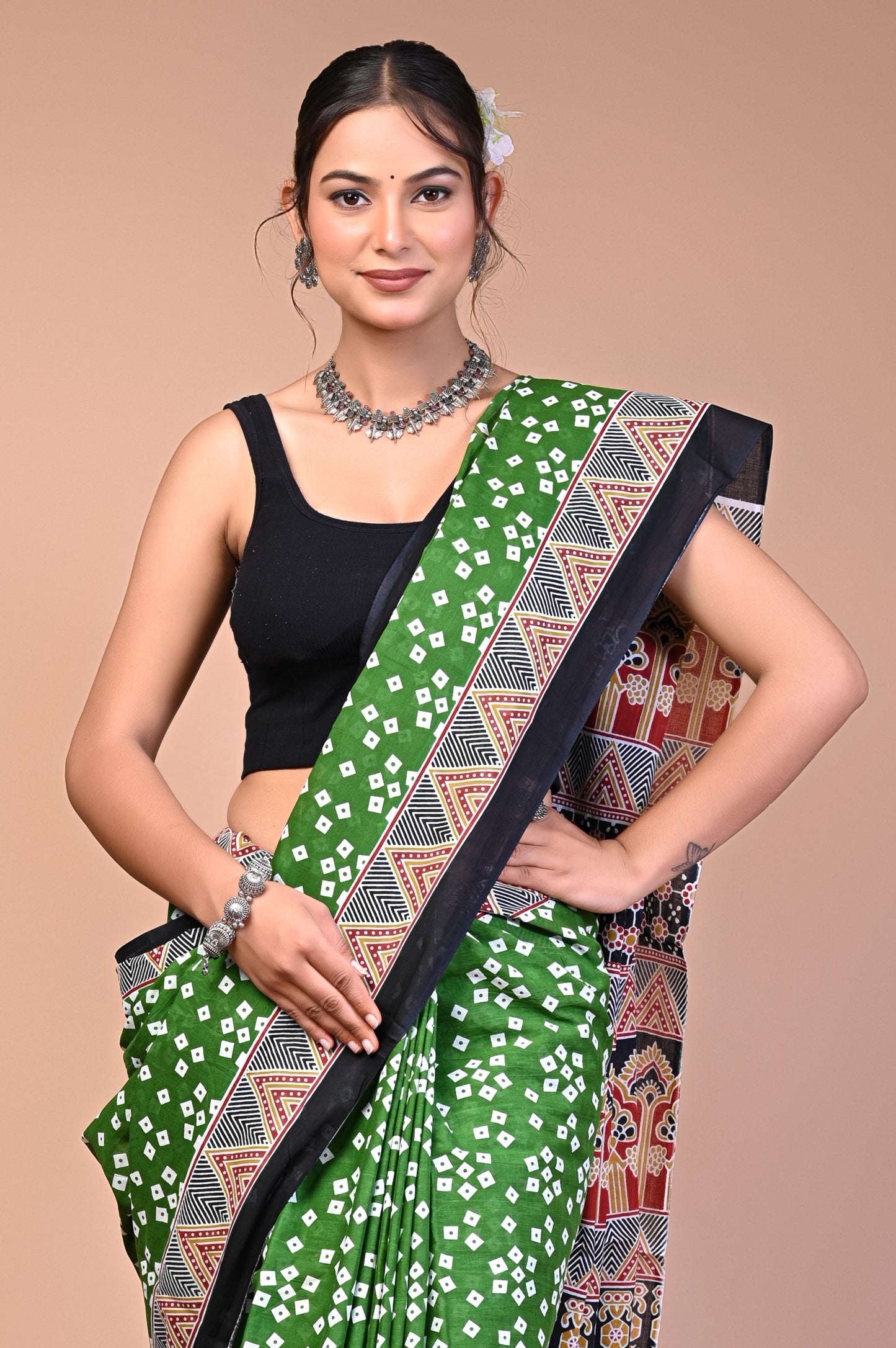 Hand Block Print Cotton Mulmul Saree – Lightweight & Breathable Everyday Wear