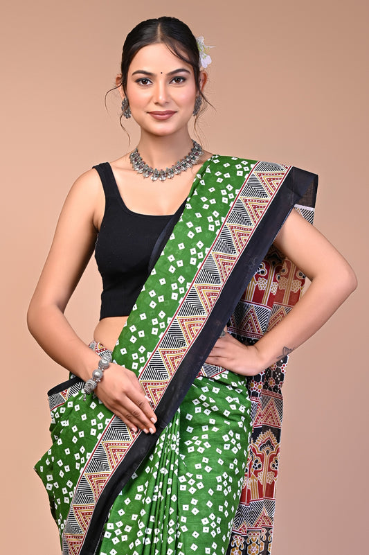 Hand Block Print Cotton Mulmul Saree – Lightweight & Breathable Everyday Wear