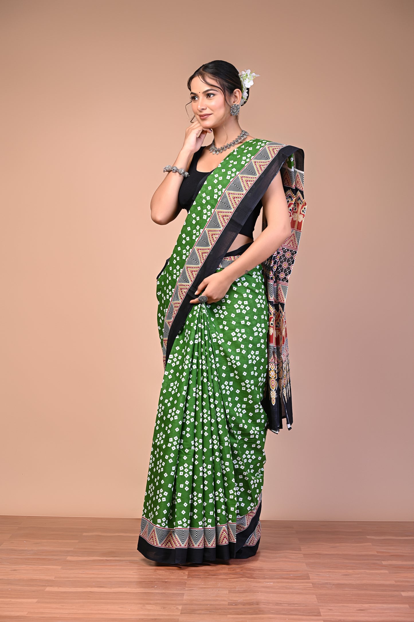 Hand Block Print Cotton Mulmul Saree – Lightweight & Breathable Everyday Wear