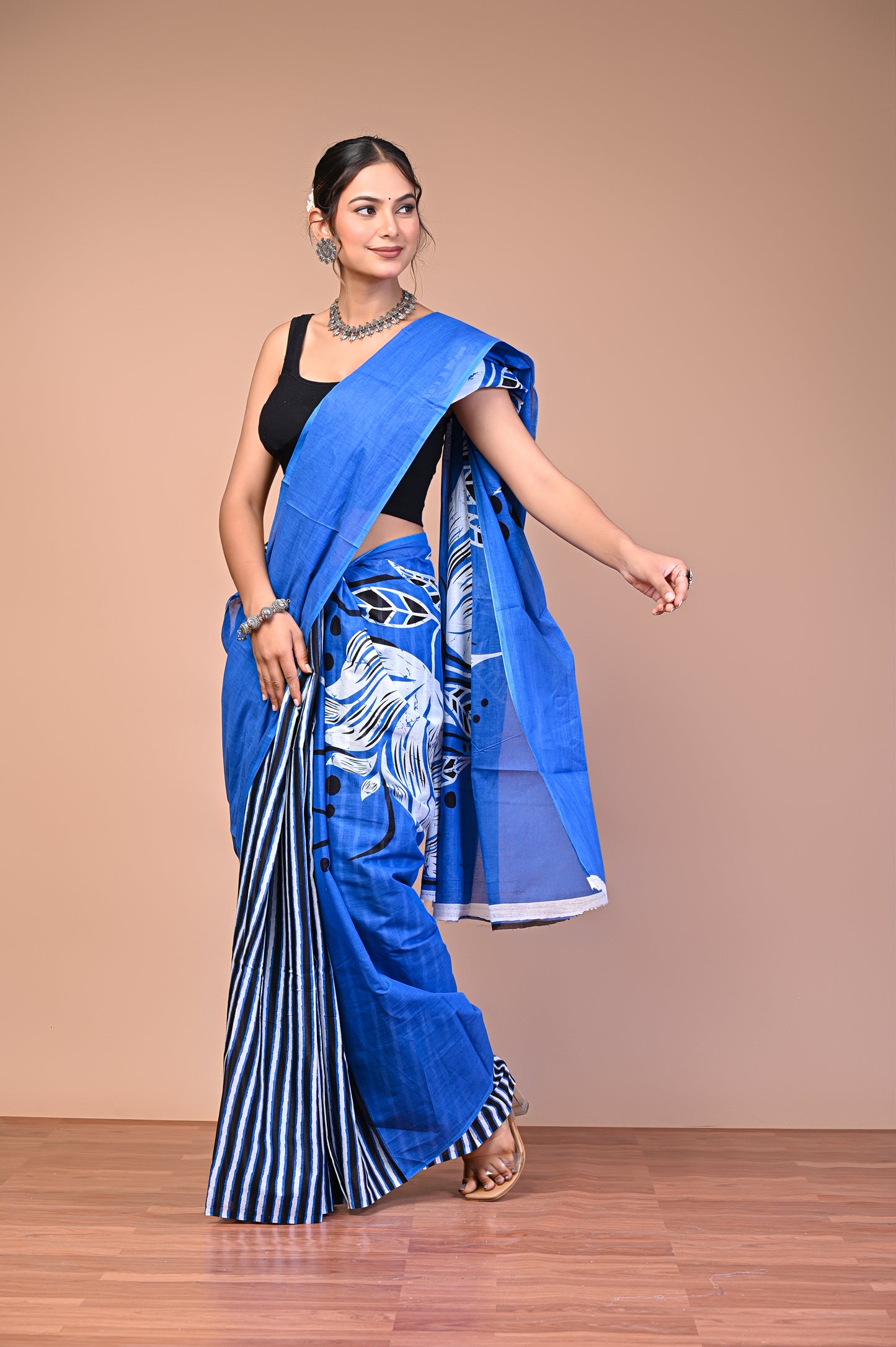 Hand Block Print Cotton Mulmul Saree – Lightweight & Breathable Everyday Wear