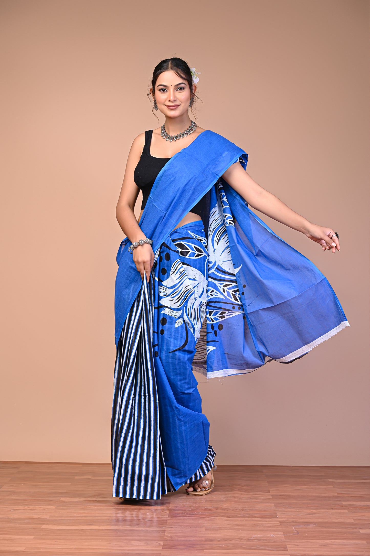 Hand Block Print Cotton Mulmul Saree – Lightweight & Breathable Everyday Wear