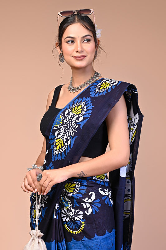 Hand Block Print Cotton Mulmul Saree – Lightweight & Breathable Everyday Wear
