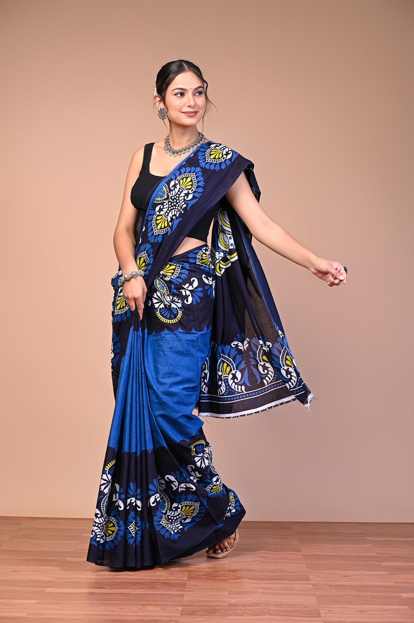 Hand Block Print Cotton Mulmul Saree – Lightweight & Breathable Everyday Wear