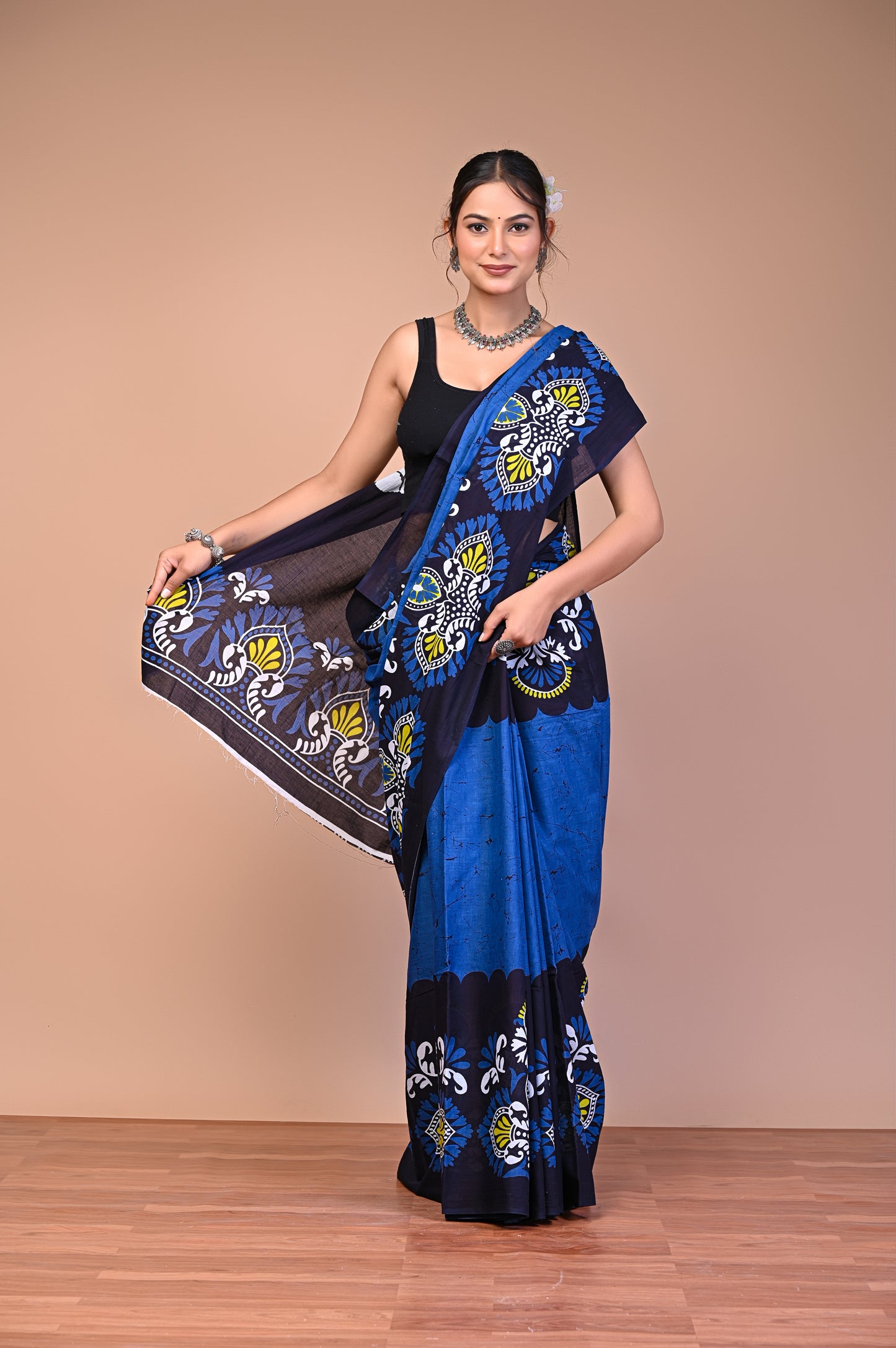 Hand Block Print Cotton Mulmul Saree – Lightweight & Breathable Everyday Wear