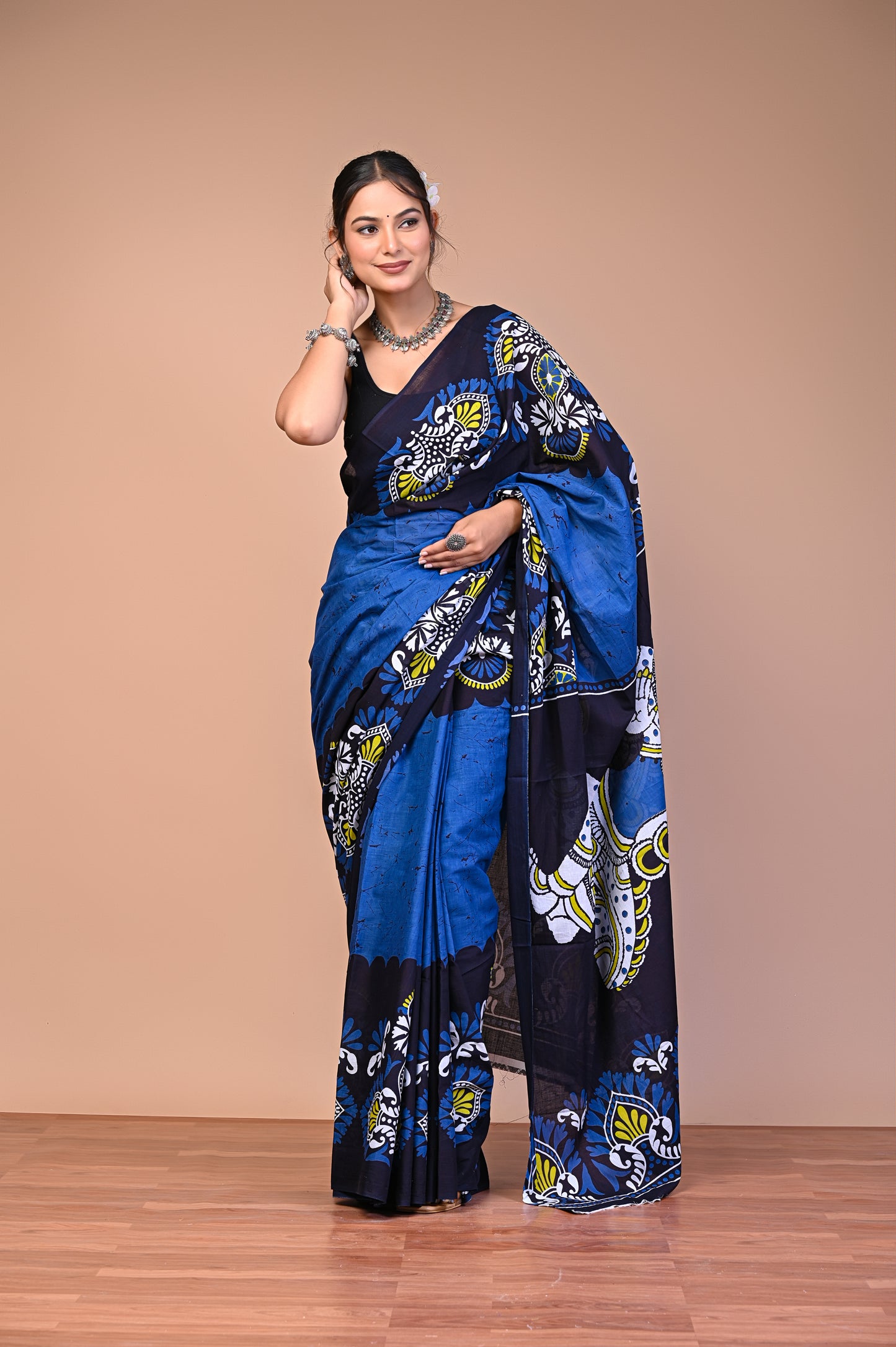 Hand Block Print Cotton Mulmul Saree – Lightweight & Breathable Everyday Wear