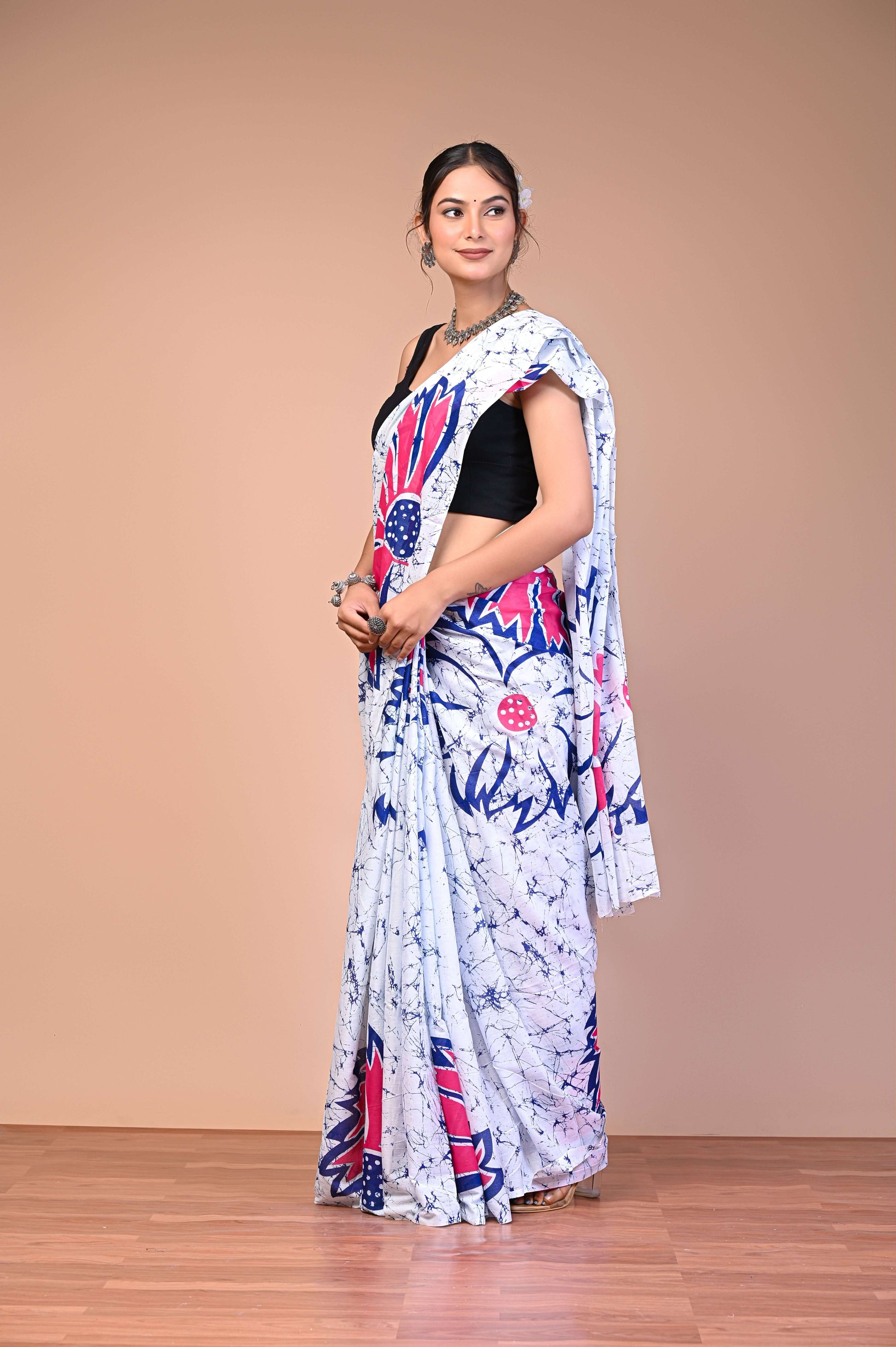 Batik Printed Cotton Mul Saree featuring handcrafted batik print design