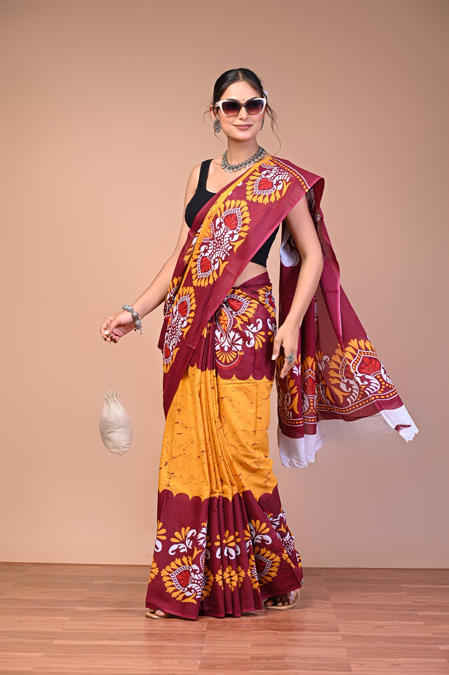 Hand Block Print Cotton Mulmul Saree – Lightweight & Breathable Everyday Wear