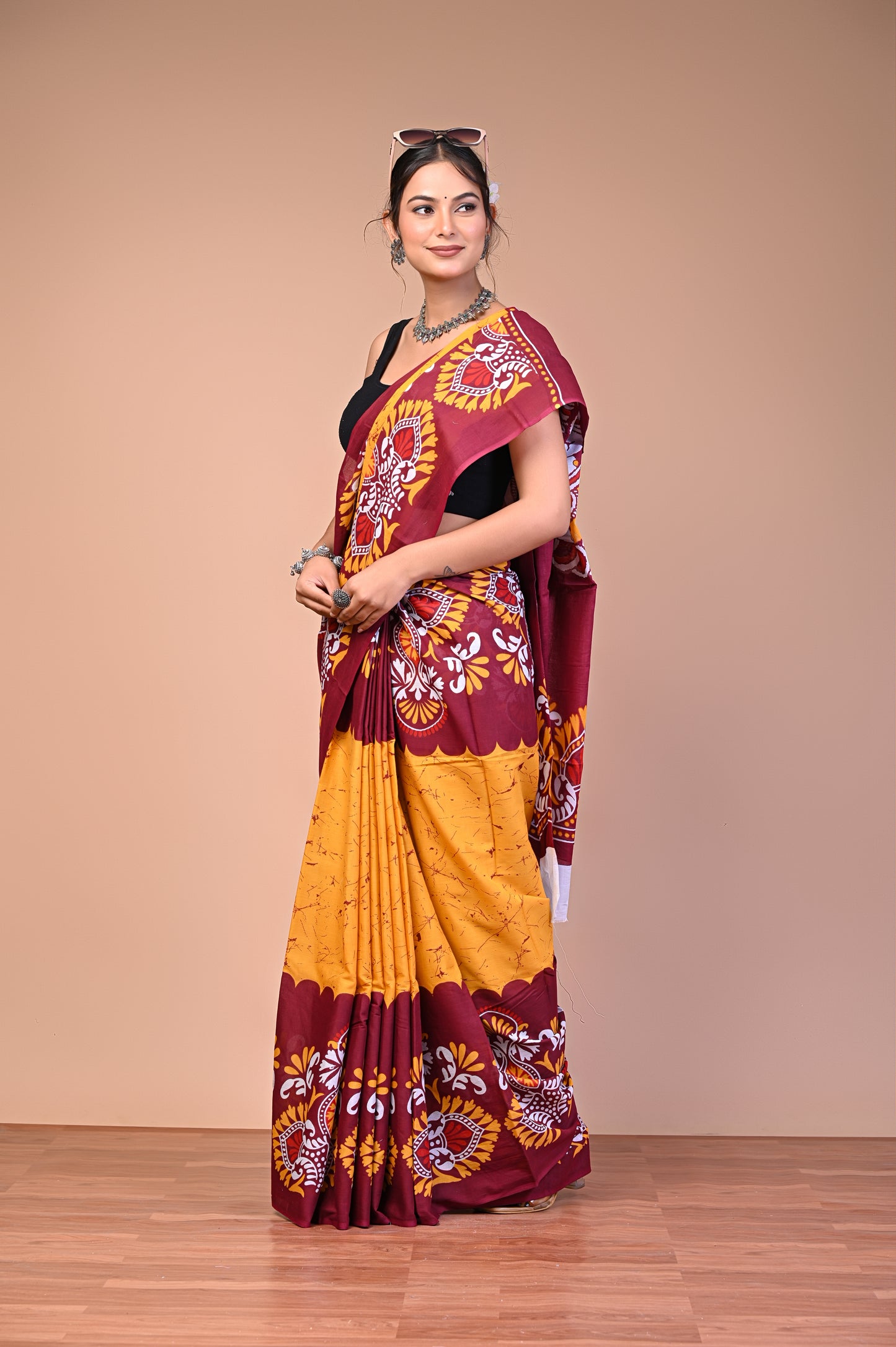 Hand Block Print Cotton Mulmul Saree – Lightweight & Breathable Everyday Wear