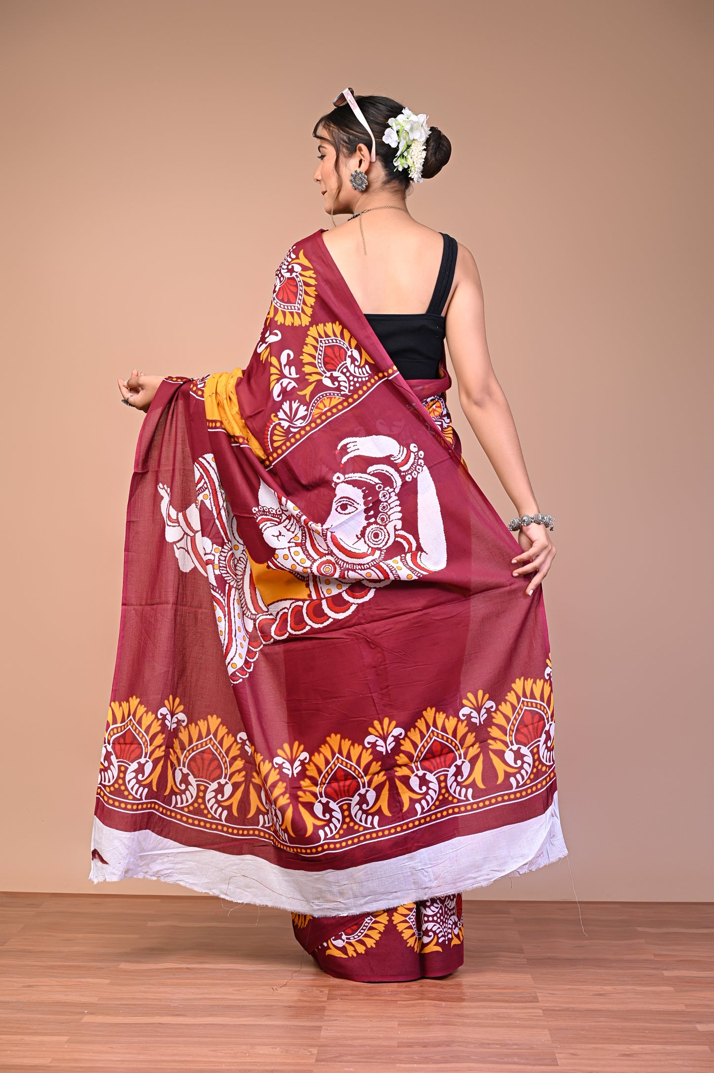 Hand Block Print Cotton Mulmul Saree – Lightweight & Breathable Everyday Wear