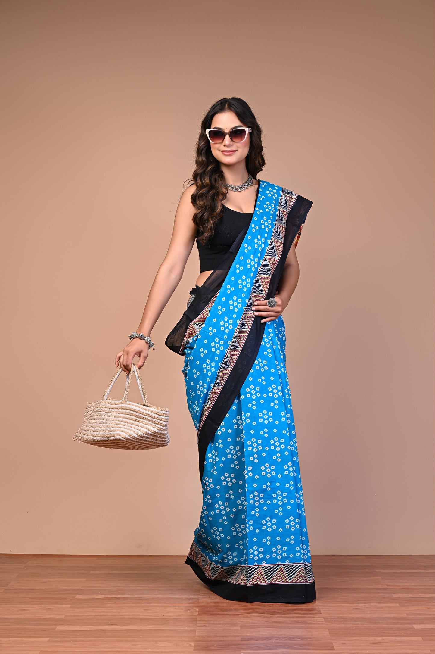 Hand Block Print Cotton Mulmul Saree | Lightweight Soft Cotton Saree for Daily & Summer Wear