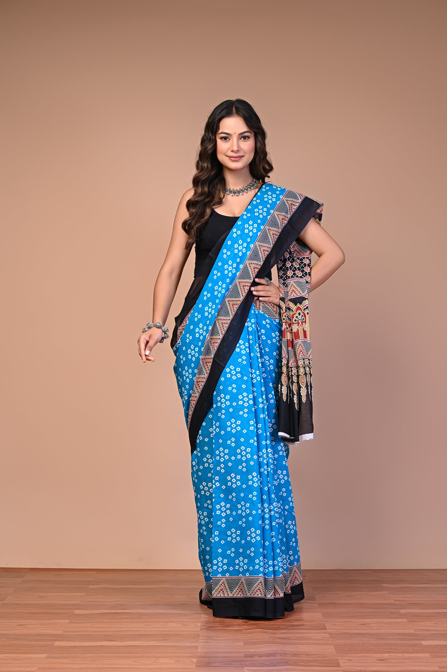 Hand Block Print Cotton Mulmul Saree | Lightweight Soft Cotton Saree for Daily & Summer Wear