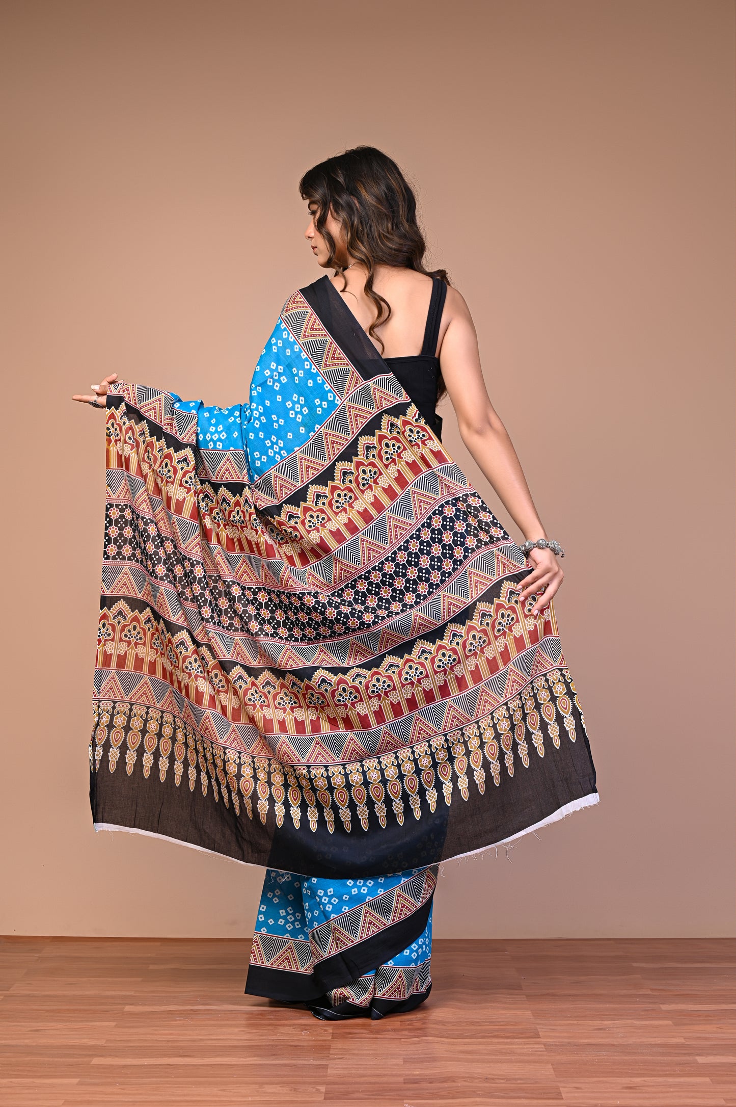 Hand Block Print Cotton Mulmul Saree | Lightweight Soft Cotton Saree for Daily & Summer Wear