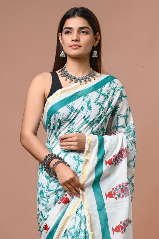 Elegant Cotton Zari Saree – Lightweight Traditional Wear for Festive & Daily Use