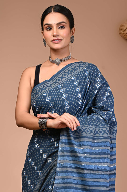 Cotton Hand Block Printed Saree