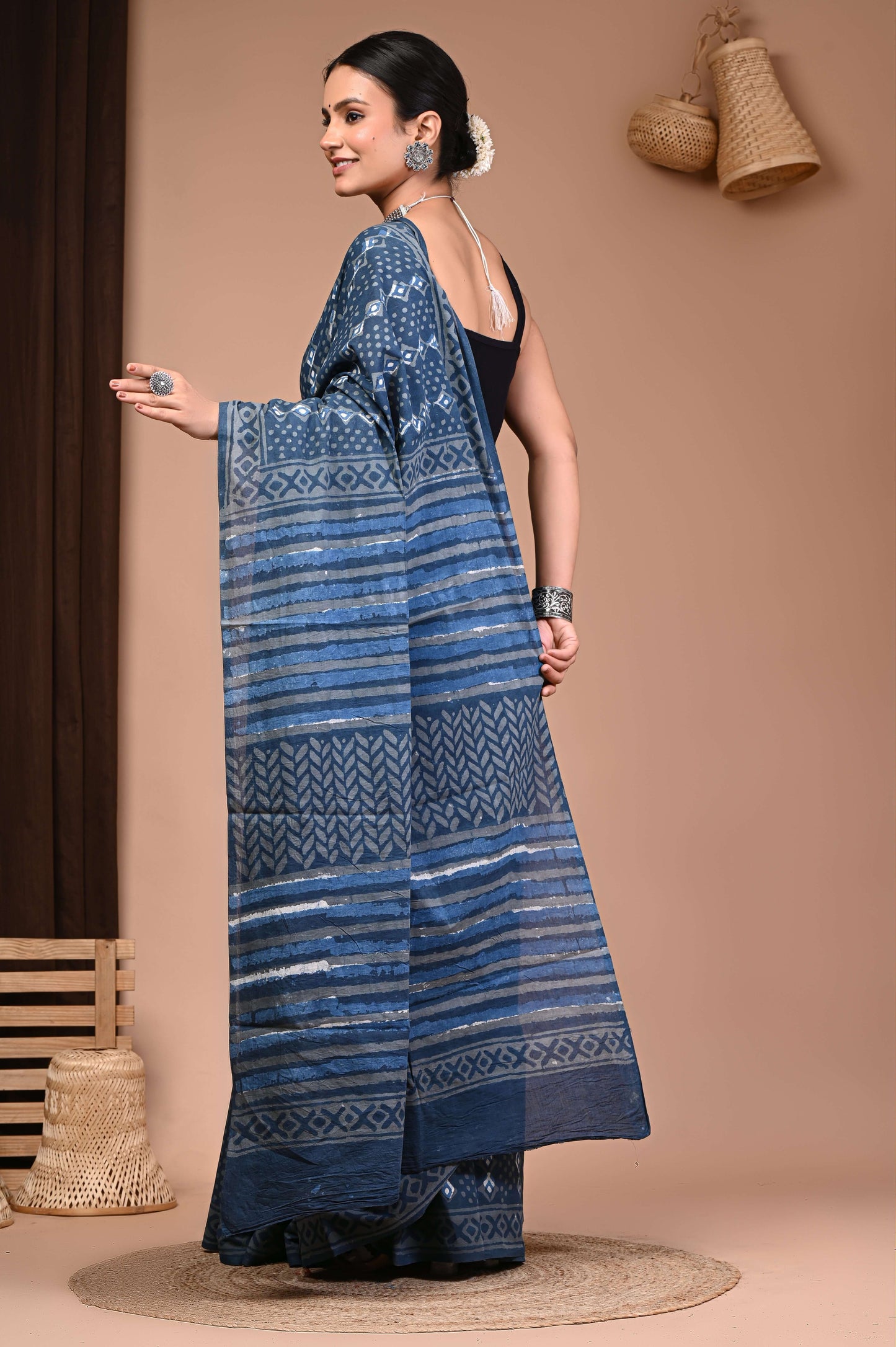 Cotton Hand Block Printed Saree