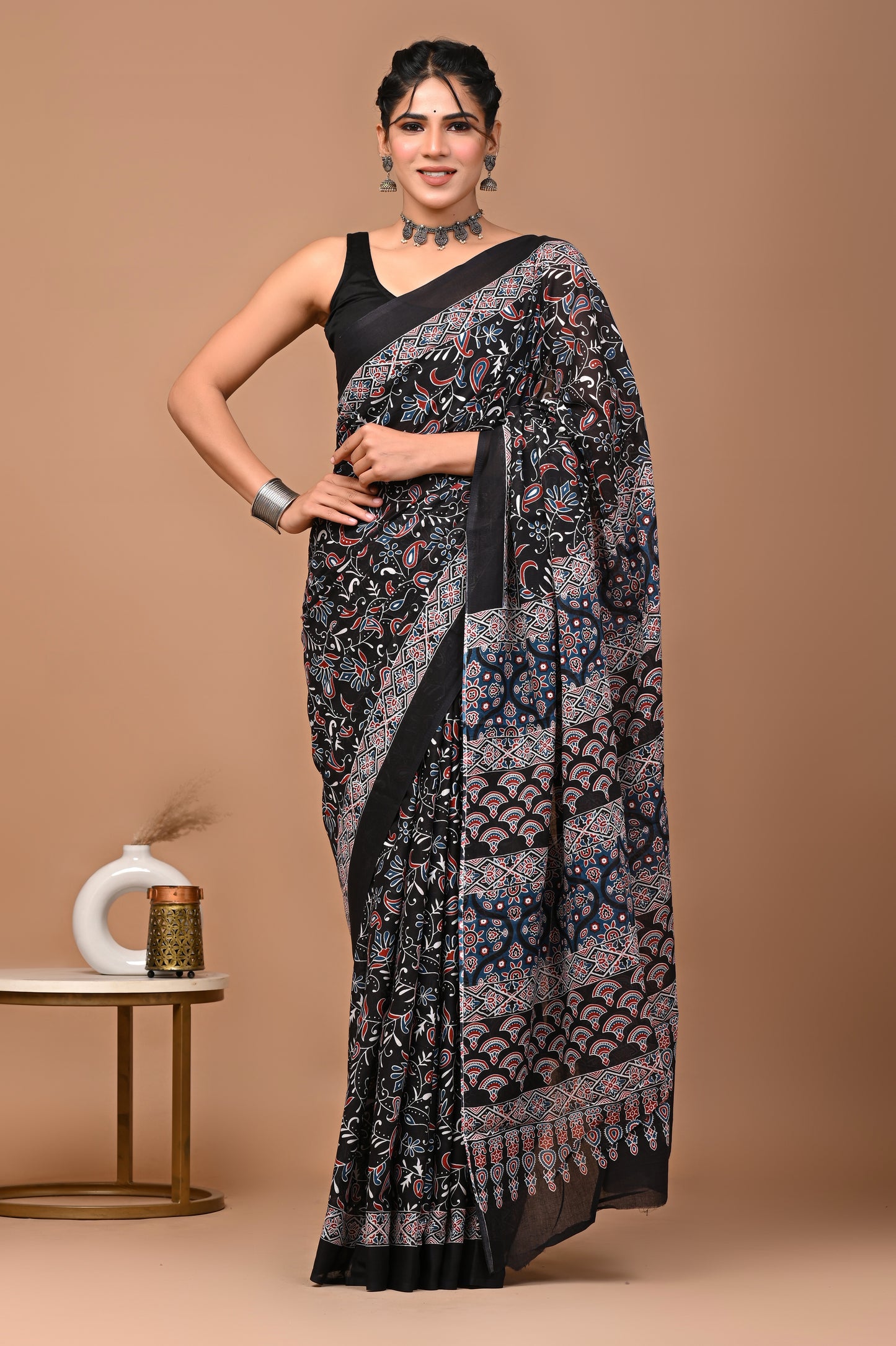 Hand Block Print Cotton Mulmul Saree | Lightweight Soft Cotton Saree for Daily & Summer Wear
