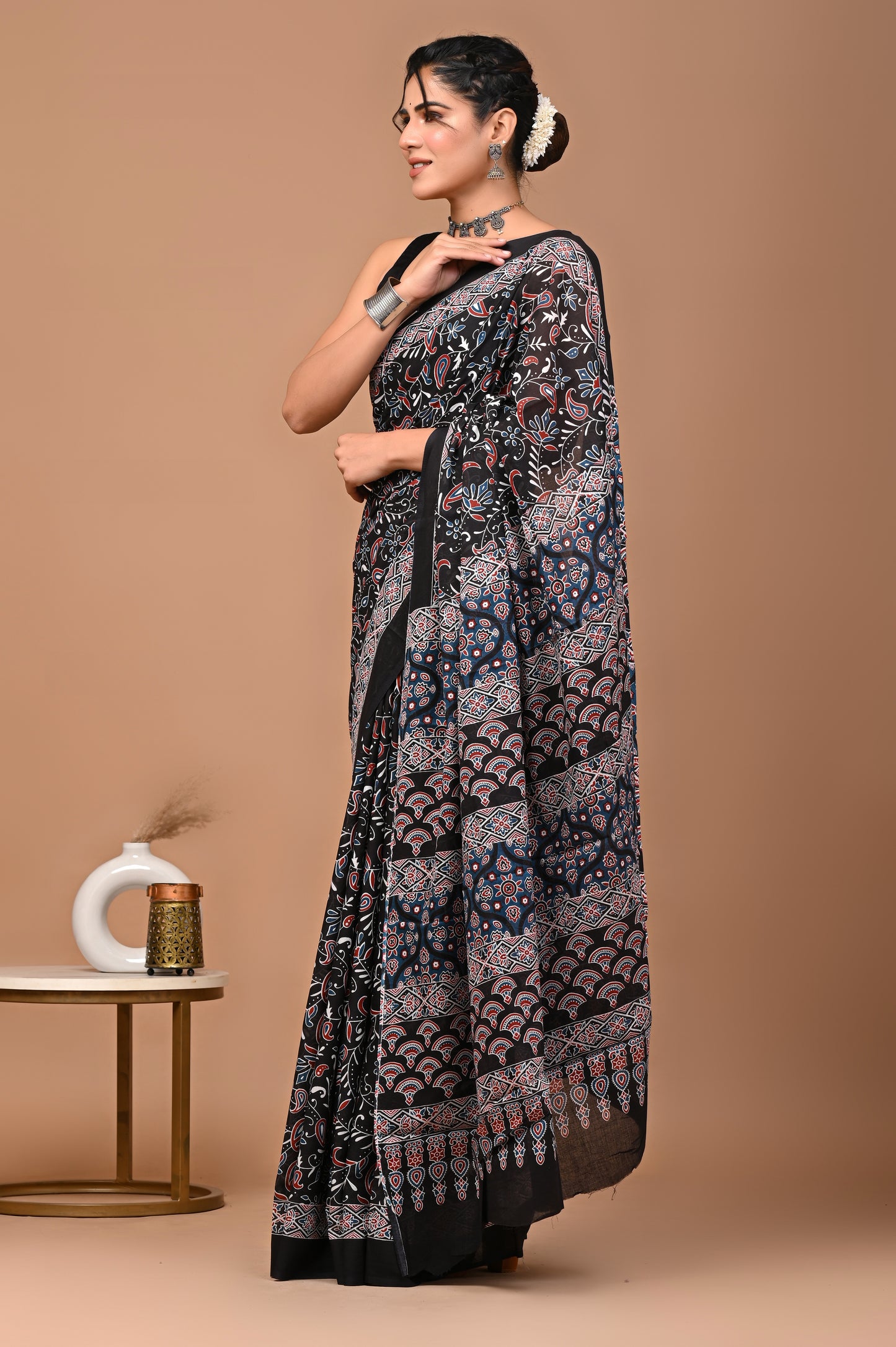 Hand Block Print Cotton Mulmul Saree | Lightweight Soft Cotton Saree for Daily & Summer Wear