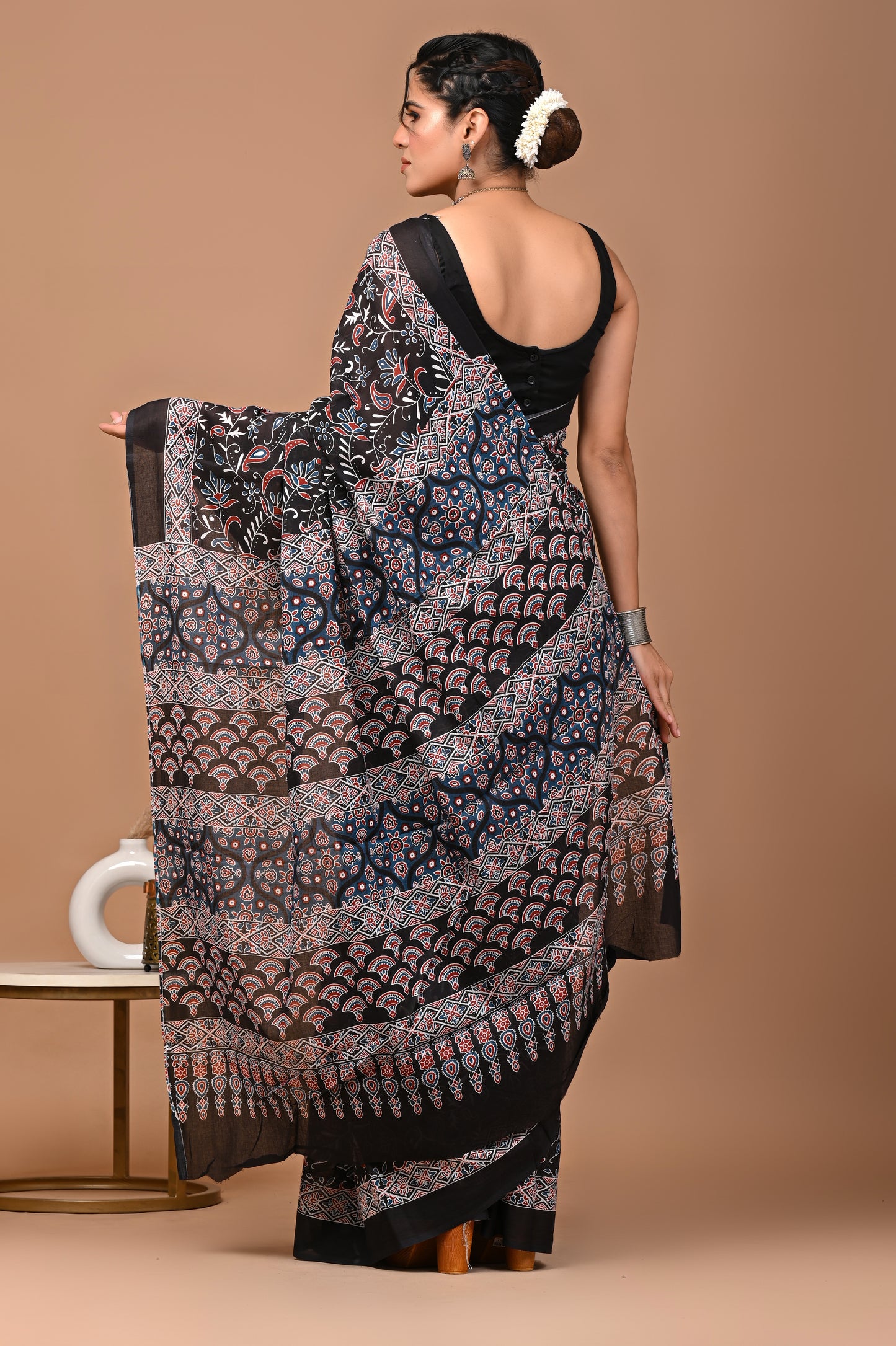 Hand Block Print Cotton Mulmul Saree | Lightweight Soft Cotton Saree for Daily & Summer Wear