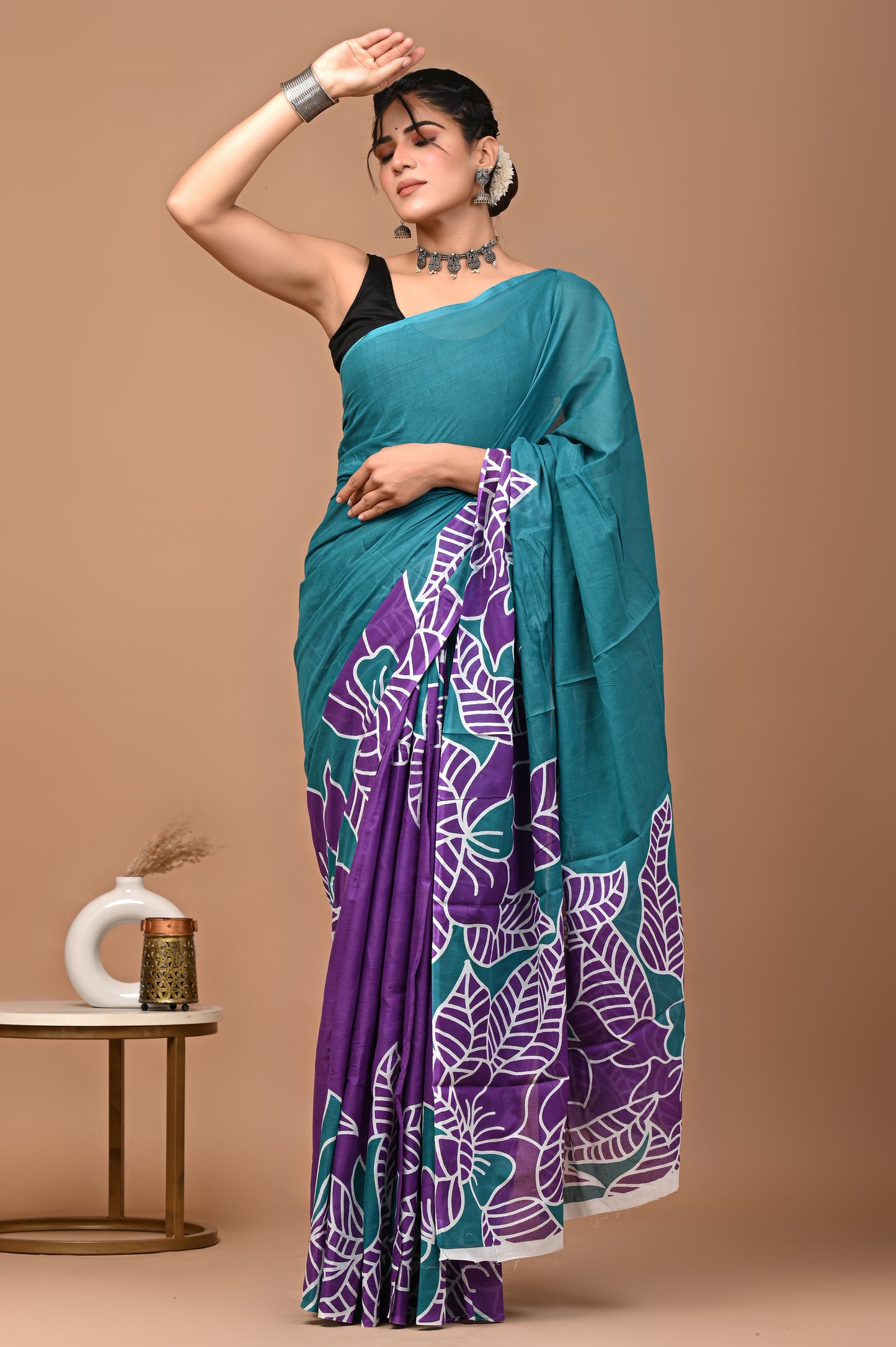 Hand Block Print Cotton Mulmul Saree | Lightweight Soft Cotton Saree for Daily & Summer Wear