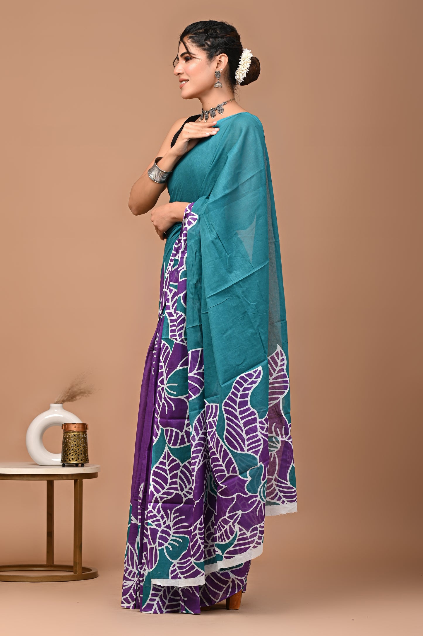 Hand Block Print Cotton Mulmul Saree | Lightweight Soft Cotton Saree for Daily & Summer Wear