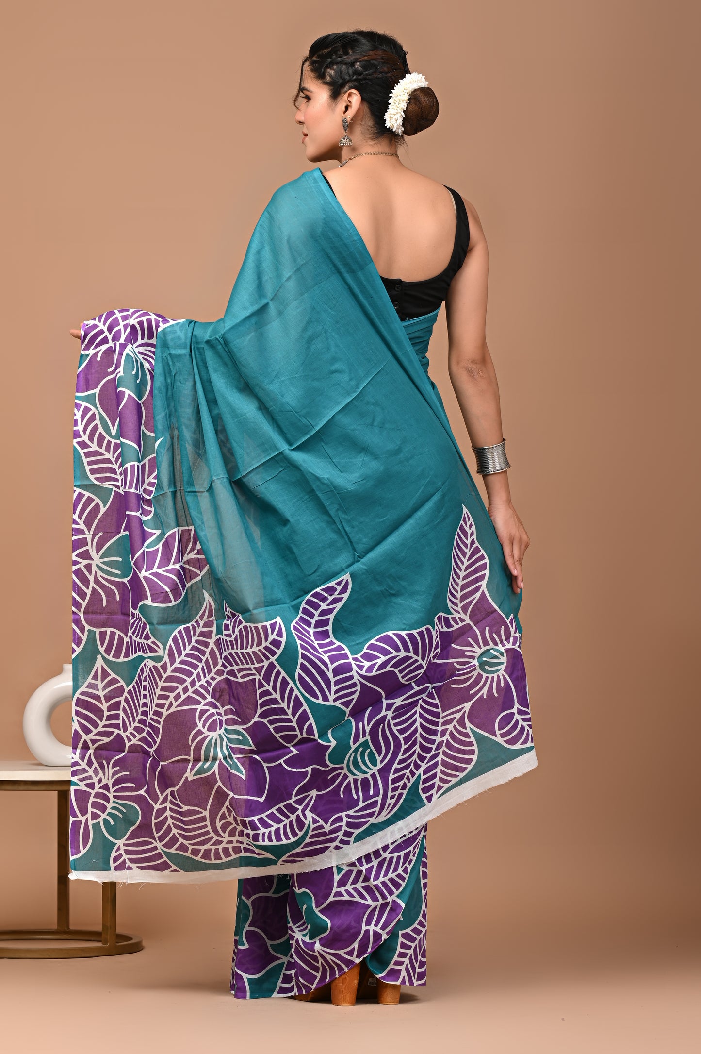 Hand Block Print Cotton Mulmul Saree | Lightweight Soft Cotton Saree for Daily & Summer Wear