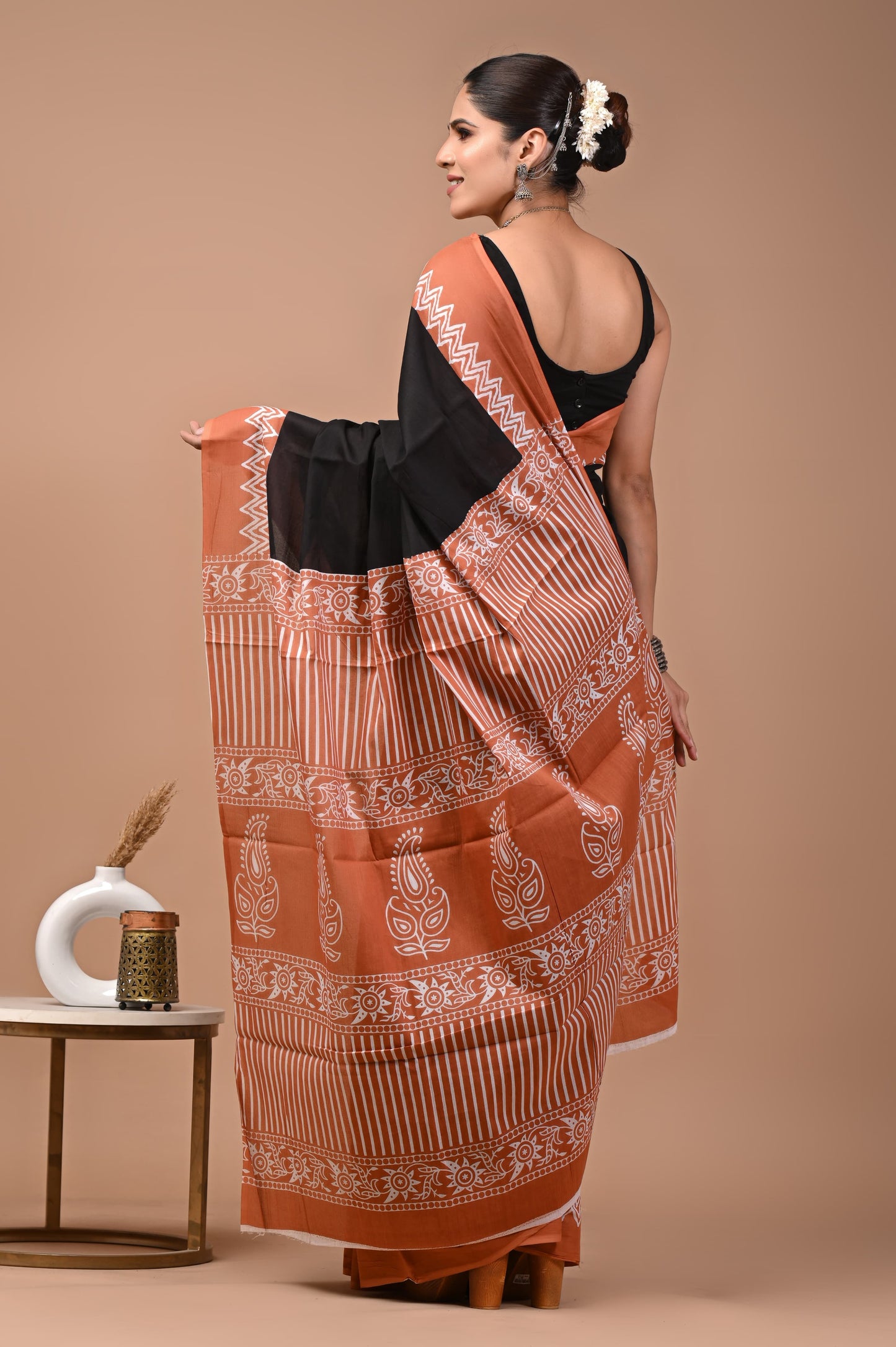 Hand Block Printed Cotton Mulmul Saree – Lightweight & Breathable